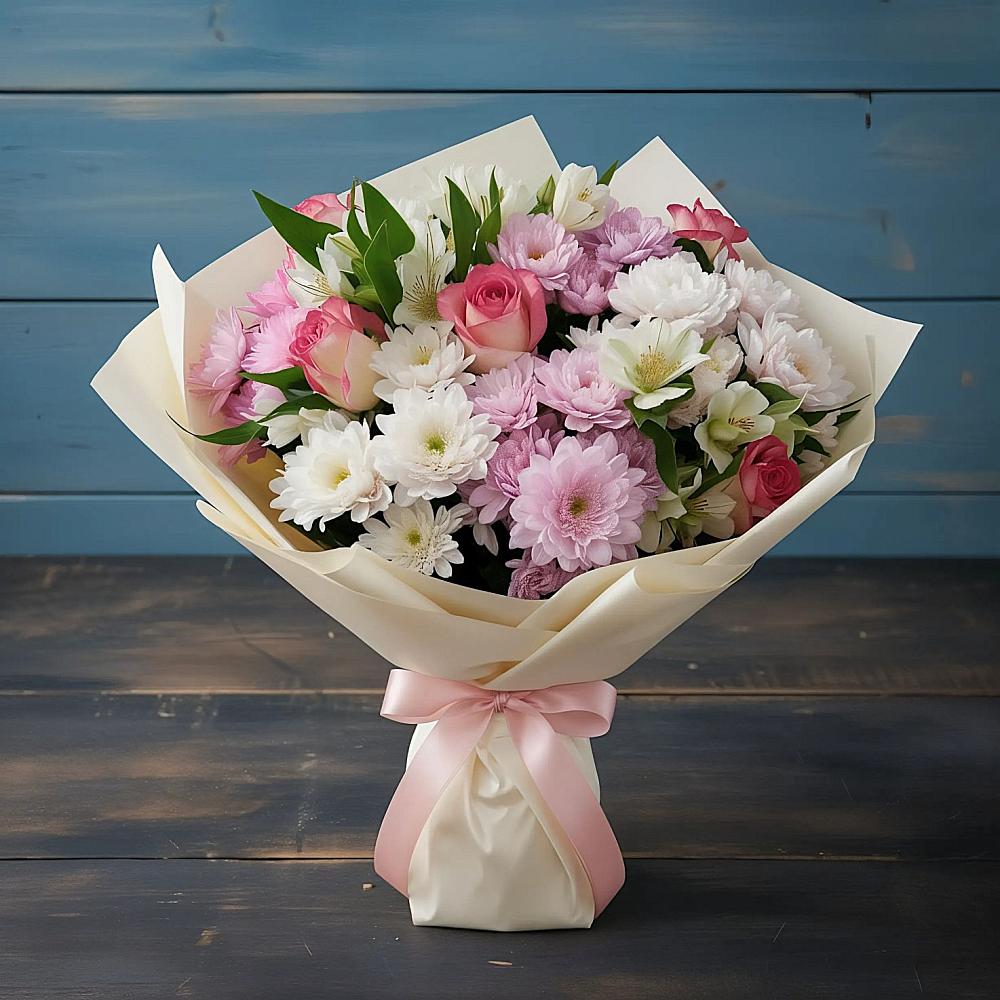 Букет цветов из: Хризантемы, Альстромерии и Розы в Грязовце